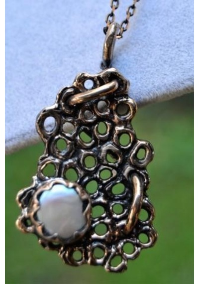 Stoneage Jewellery Özel Tasarım Gerçek Inci Doğal Taş Kadın Kolye Bronz