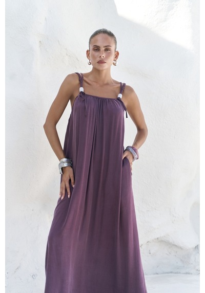 Mai Collection Mai Studios Co. Kasteli Boncuk Detay Bordo Elbise Bordo