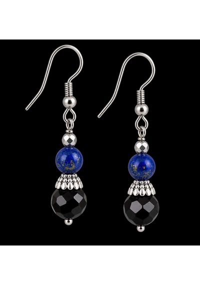 Siyah Akik Ve Lapis Lazuli Taşlı Çelik Sallantılı Küpe Çok Renkli