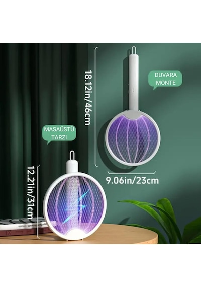 Polham 1200mah Şarjlı 3000v Katlanabilir Ultra Güçlü Sinek Ve Sivrisinek Öldürücü, 3in1 Askılı Standlı