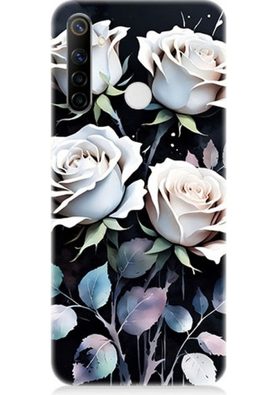 Realme 6i Uyumlu Beyaz Güller Sessizliği Desenli Silikon Kılıf Çok Renkli