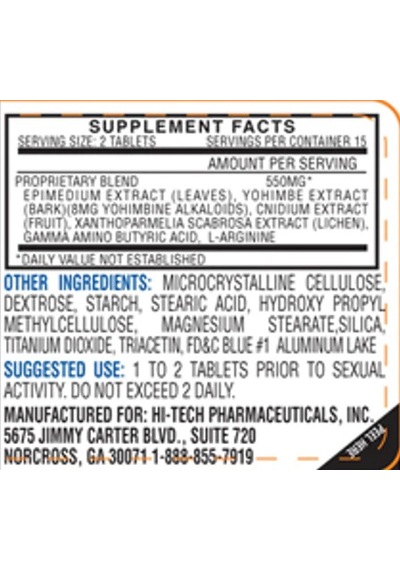 Hi-tech Stamina-rx Men's 30 Tablets Yohimbine+epimedium