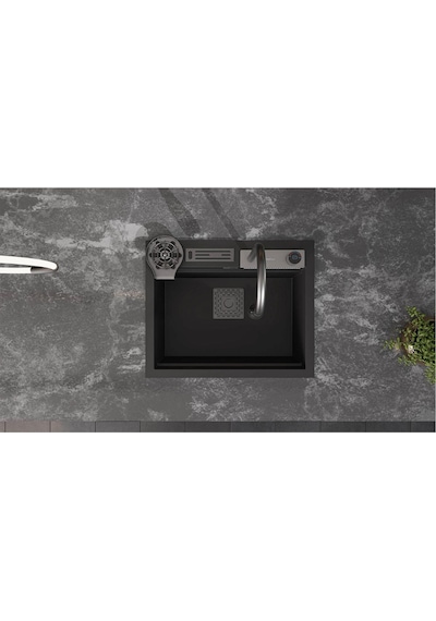 Real Stone Angel Granit Akıllı Eviye Seti Siyah 60 x 49 CM Siyah