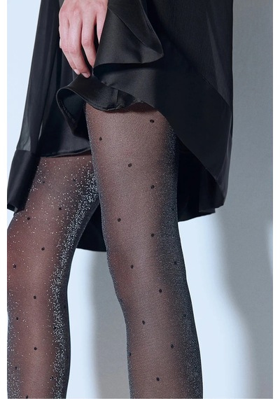Kadın Shiny Stil Siyah Simli Puantiyeli Külotlu Çorap Siyah Kadın Shiny Stil Siyah Simli Puantiyeli Külotlu Çorap Siyah