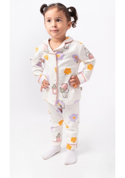 Kruvaze Yaka %100 Pamuk Önden Düğmeli Mevsimlik Ünisex Bebek Ve Çocuk Pijama Takımı Bebicix Çok Renkli