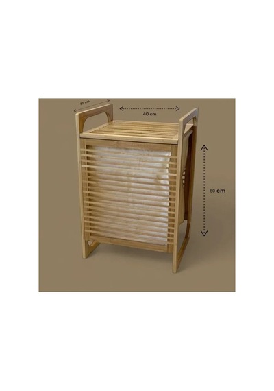 Delux Serisi Orta Boy Ahşap Bambu Kirli Sepeti 40x35x60 Ev Dekorasyonu Banyo Ürünleri Çok Renkli