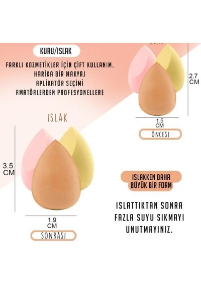 Zenvia 4'lü Kapaklı Armut Makyaj Süngeri Seti Znv2026 Amber