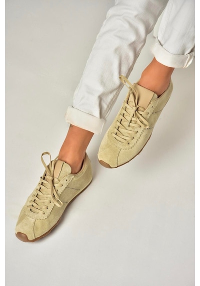 Fox Shoes U312311602 Bej Hakiki Deri Süet Kadın Spor Ayakkabı Sneakers Bej-süet