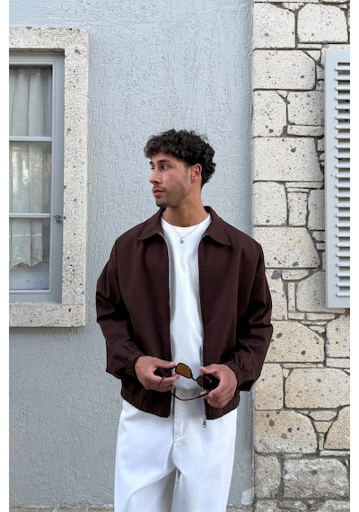 Flaw Yakalı Bomber İnce Ceket Kahverengi Kahverengi