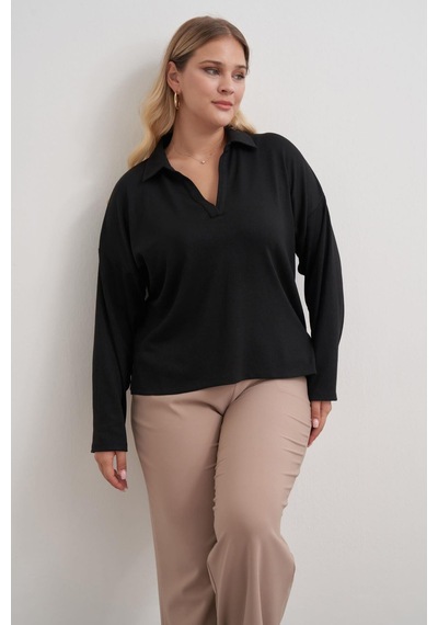 Myline Polo Yaka Triko Bluz-3363 Siyah