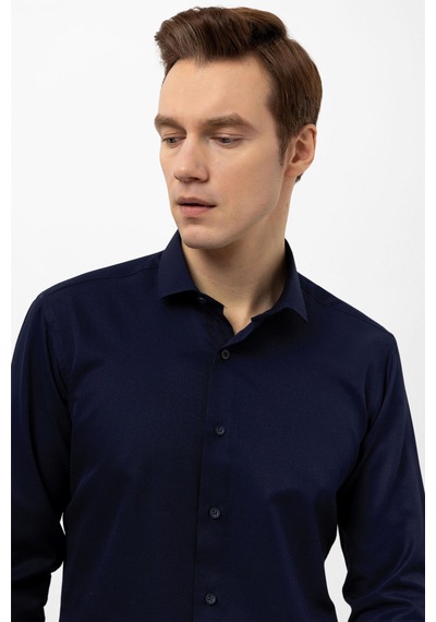 Süvari Lacivert Slim Fit Armürlü Klasik Yaka Gömlek