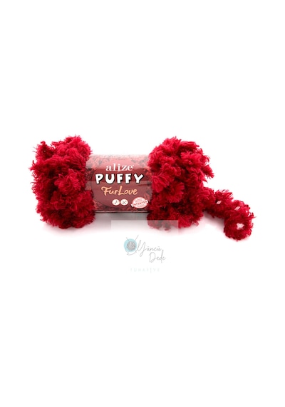 1 Adet Puffy Furlove 56 Kırmızı Elle Örülen Kalpli Yastık Örgü Ipi Kürk Yapılı Puffy