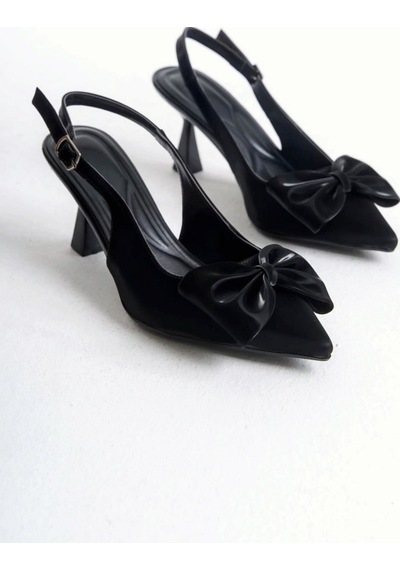 V.s.h Velvet Kadın Fiyonklu Abiye Velvet Satan Topuklu 7cm Şık Ayakkabı-2237 Siyah