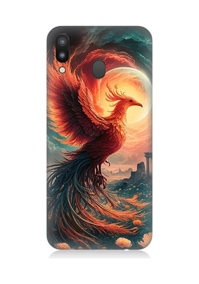 Samsung Galaxy M20 Uyumlu Alevden Yükselen Anka Desenli Silikon Kılıf Çok Renkli