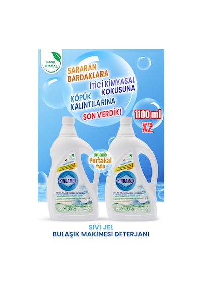 %100 Doğal Bitkisel Sıvı Jel Bulaşık Makinesi Deterjanı-2 X 1100 Ml