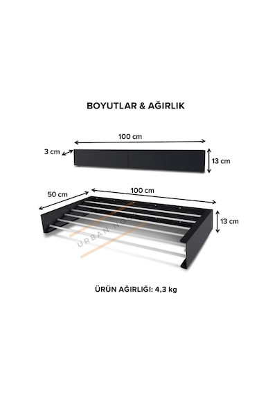 Kurutmalık Çamaşır Askısı - Duvara Monte Çamaşırlık - Patentli Tasarım Antrasit-100cm Antrasit