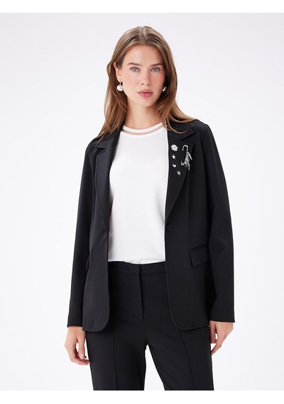 Faik Sönmez İğne Ve Broş Detaylı Örme Blazer Ceket W27ckt019 Uw27ckt01910 Siyah