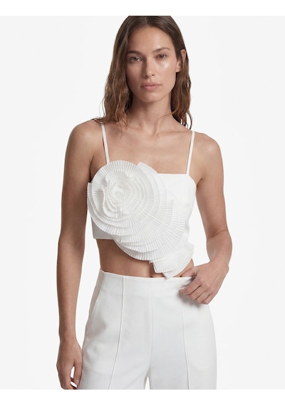 Koton Koton X Sibil Çetinkaya - Slim Fit Kat Kat Gül Aplike Detaylı İp Askılı Crop Top Beyaz 6sak30079uw
