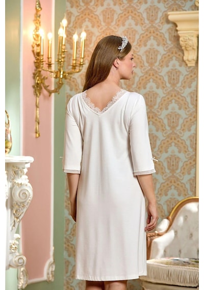 Cossy By Aqua 25136 Hamile Lohusa Fakir Kol Dantelli Midi Gecelik-krem