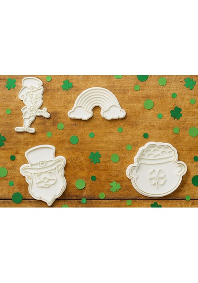 Şans Temalı Kurabiye Kalıbı Seti 4 Lü Set - Gökkuşağı, Şapka, Karakter, Kazan Beyaz