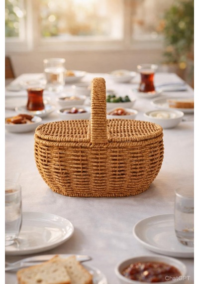 Oval Hasır Rattan Mini Kulplu Organizer Sepet,masaüstü Ekmeklik,banyo Düzenleyici Kahverengi