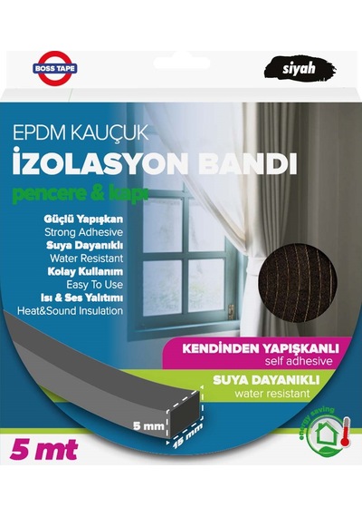 Epdm Kauçuk Pencere Kapı Izolasyon Bandı Siyah 5Mmx15Mmx5Mt