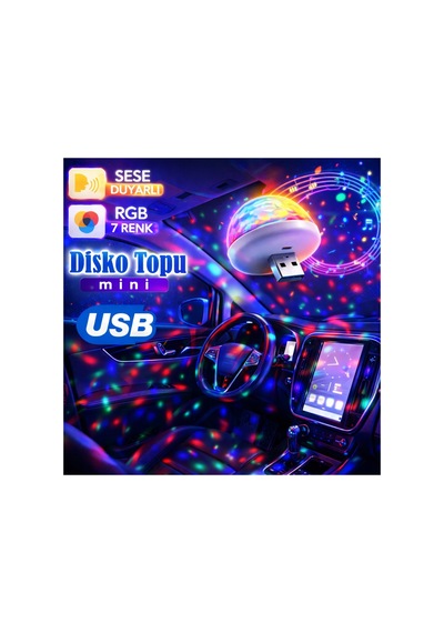 Usb Mini Disko Topu Rgb 7 Renk Ses Duyarlı Araç İçi Led Parti Işığı Yeşil