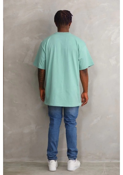 Erkek Baskılı T-shirt Kısa Kol Bisiklet Yaka Rahat Kalıp Tişört - Mint Yeşili Mint Yeşili