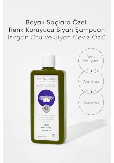 Organik Renk Koruyucu Siyah Şampuan, Isırgan Otu Ve Siyah Ceviz Özlü, Boyalı Saçlar İçin Doğal Renk Koruma, Parabensiz Ve Glutensiz, 350 Ml
