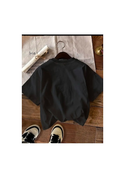 Medinenur Why Not Yazı Detaylı Basic T-shirt Siyah