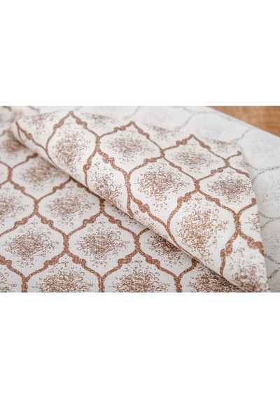 Melisa Damask Baskılı Duck Kumaş Kreme Kahve Runner 40x140 Cm 1419 Kahverengi