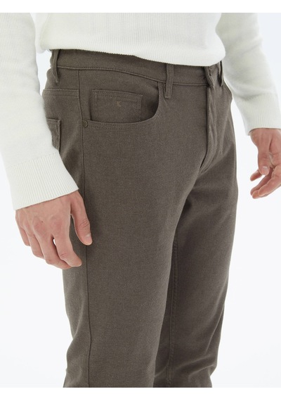 Kip Açık Kahve Dokuma Slim Fit Casual Pamuk Karışımlı Pantolon Kahverengi