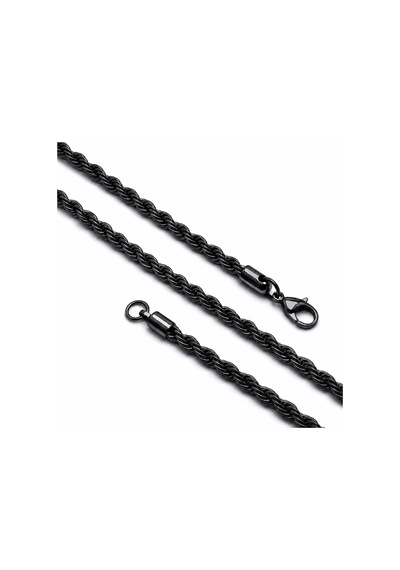 Moncuk Design Rope Halat Siyah Erkek Çelik Kolye 6mm 55cm 3351eck024