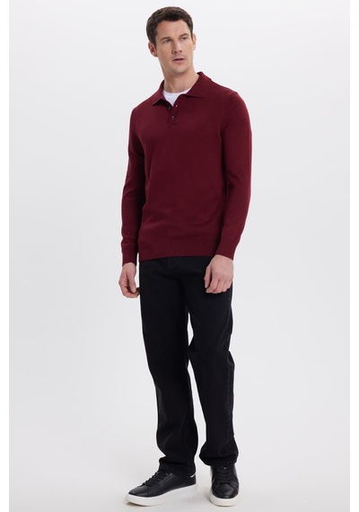 Tudors Erkek Standart Fit Normal Kesim Pamuklu Polo Yaka Bordo Kazak-41883 Bordo