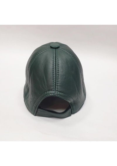 Yeşil Renk Deri Unisex Şapka Siyah