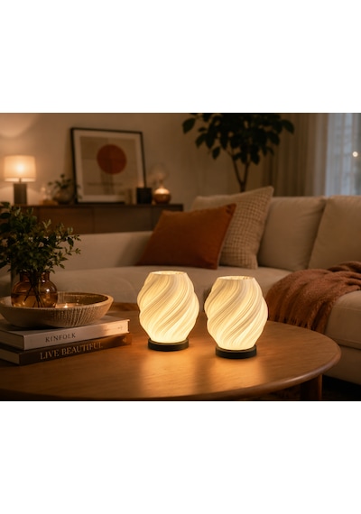 2 Adet Spiral Kablosuz Masa Lambası 11 X 13 Cm Tealight Led Işık Hediyeli Şeffaf