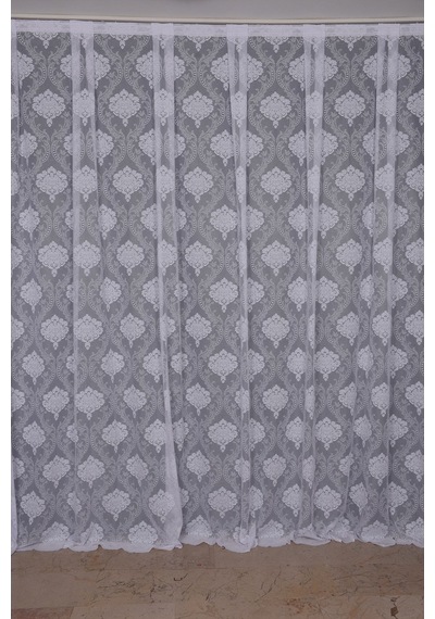 Çerçeveli Damaks Kırık Beyaz Hazır Pileli Fon Perde 300x260
