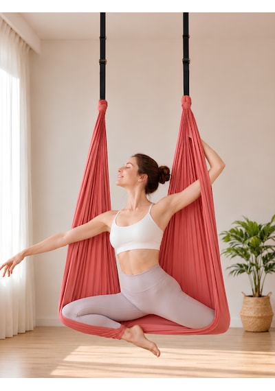 Yoga Hamağı Fly Salıncağı Yükseklik Ayarlanabilir Antigravity Esnek Askılı Denge Spor Aleti Pilates Fitness Denge Esneme Gerdirme Gelişim Kırmızı