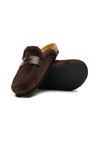 Comfortfusse Snug - Erkek Ortopedik Deri Sabo Terlik Kahverengi Süet Deri