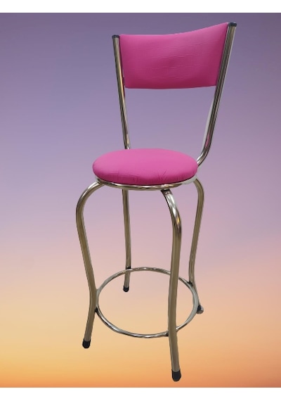 Bengimobilya Sandalye Bar Tipi Yüksek Model Pembe Fuşya 4 Adet Metal Çelik Nik