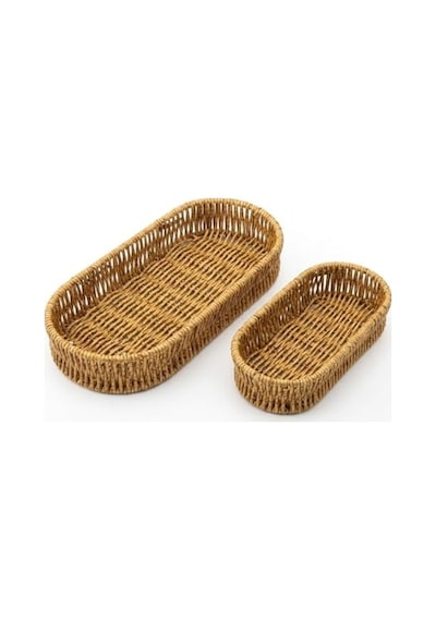 Deinhaus Oval Hasır Örgü Dekoratif Sepet Tepsisi, Doğal Renk, 2'li Set, Büyük 28x10x5 Cm, Küçük 24x9x5 Cm Diğer