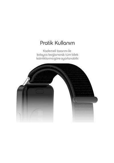 Huawei Band 10-9-8 İle Uyumlu Hasırlı Kumaş Kordon Terleme Yapmayan Cildi Tahriş Etmeyen Nefes Alabilir Yapılı Kademeli Cırt Cırt Tasarımlı Deformasyona Dayanıklı Rahat Kayış