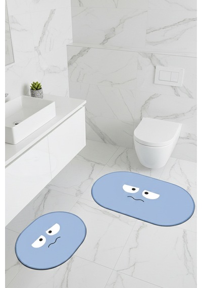 Enoja Mavi 60x100 50x60 Kaydırmaz Tabanlı 2'li Banyo Paspas Seti Takımı Mavi