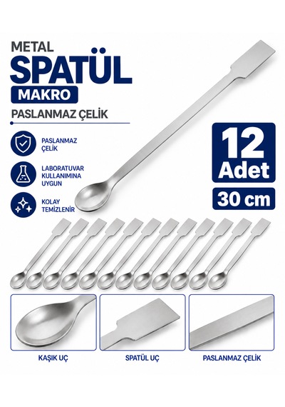 Metal Spatül Makro 30 Cm - Paslanmaz Çelik Spatula- 12 Adet