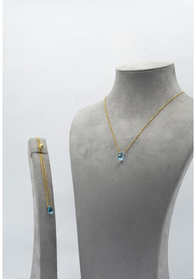 Doğan Diamond 925 Ayar Gümüş Altın Kaplama 6 Ct Yarı Değerli Mavi Topaz Damla Taş Set - Raccolta Di Gocce