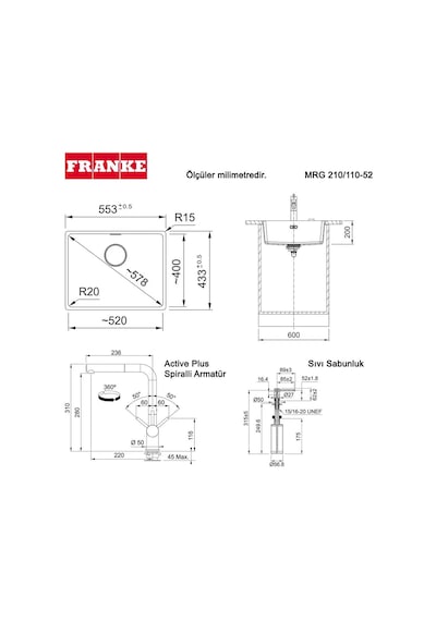 Franke Mrg 210. 110-52 Üçlü Set. Nero