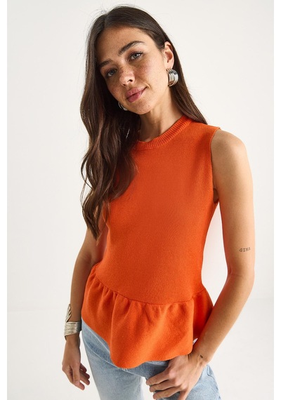 Shade Kadın Bisiklet Yaka Peplum Triko Top 20251019 - Turuncu Shade Kadın Bisiklet Yaka Peplum Triko Top 20251019 - Turuncu