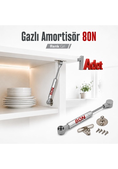 Dolap Kapak Amortisörü 80n Gri 20 Cm Gazlı Piston Kapak Hidroliği Mutfak Dolabı Pistonu 1 Adet 6395751
