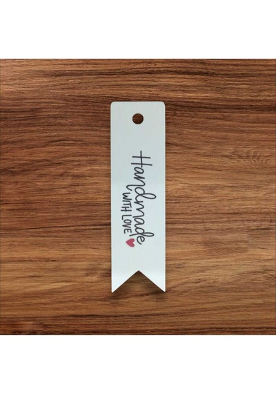 Store Handmade With Love Ve Kalp Renkli Baskılı Karton Etiket 100 Adet 7cmx2cm Yapışkansız Çok Renkli