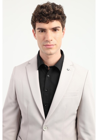 Dufy Bej Armür Desen Slim Fit Erkek Ceket-25966